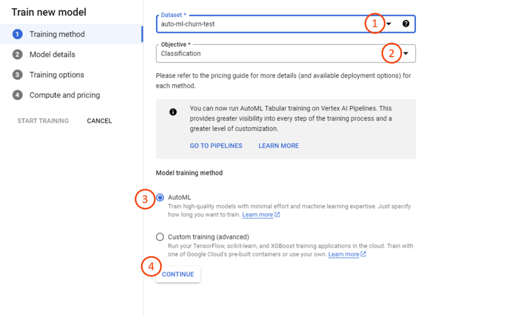 Customer churn prediction with Google AutoML
Step 3 illustrated