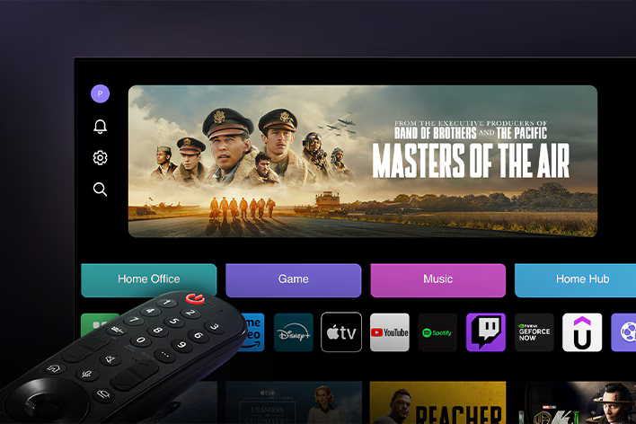 An LG webOS panel with a TV remote.